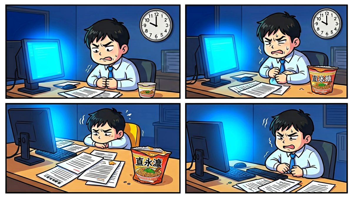 深夜加班饿到崩溃，幸好还有最后一包泡面。