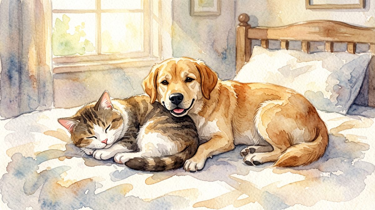 猫：我做了一个梦，有床突然变重了……狗：这是我的专属暖炉。
