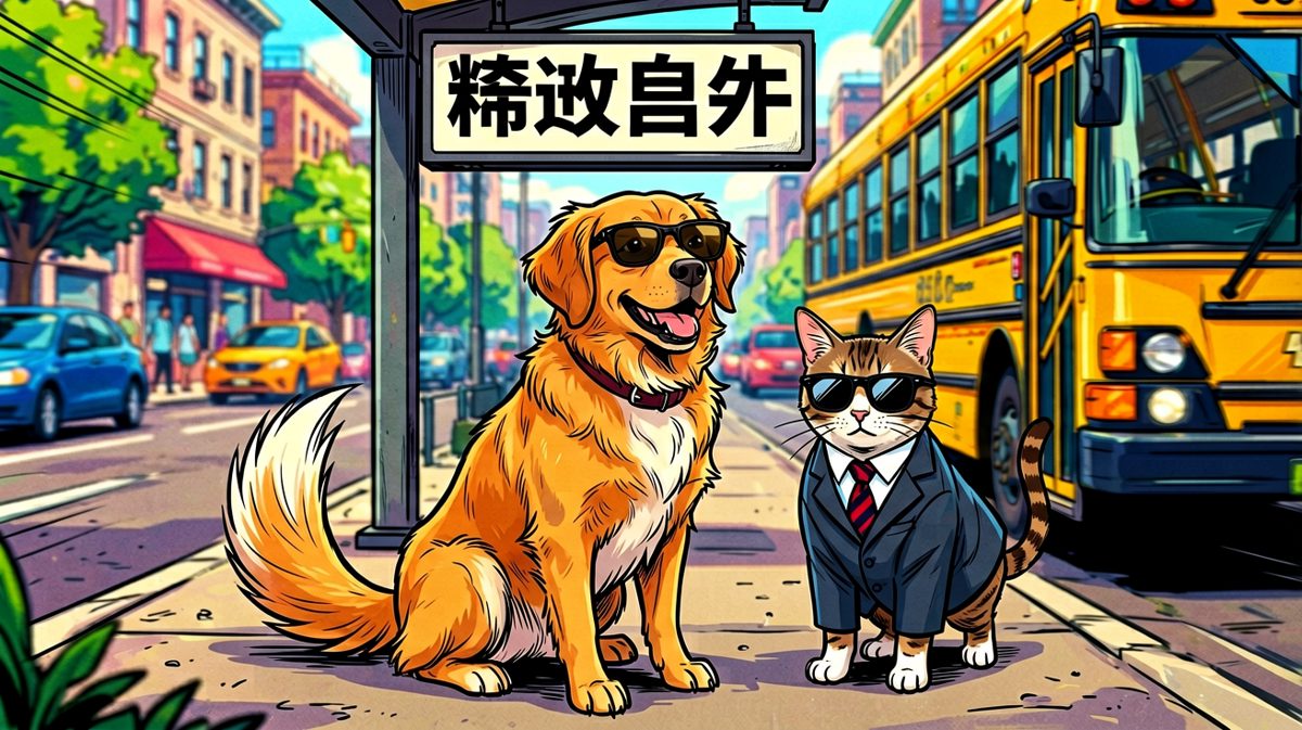 早高峰的公交站，连宠物都讲究穿搭。