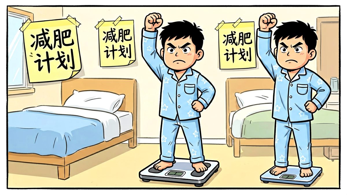 主角雄心壮志，誓要减肥成功。