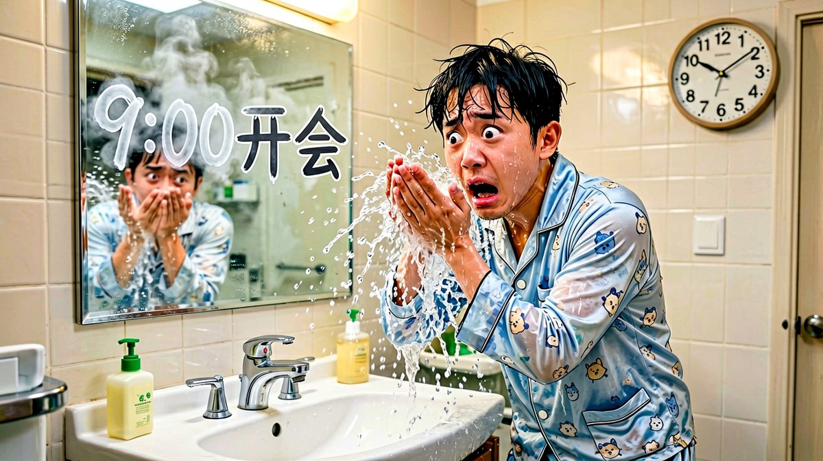 冷水唤醒后，小明猛然想起——他迟到了！