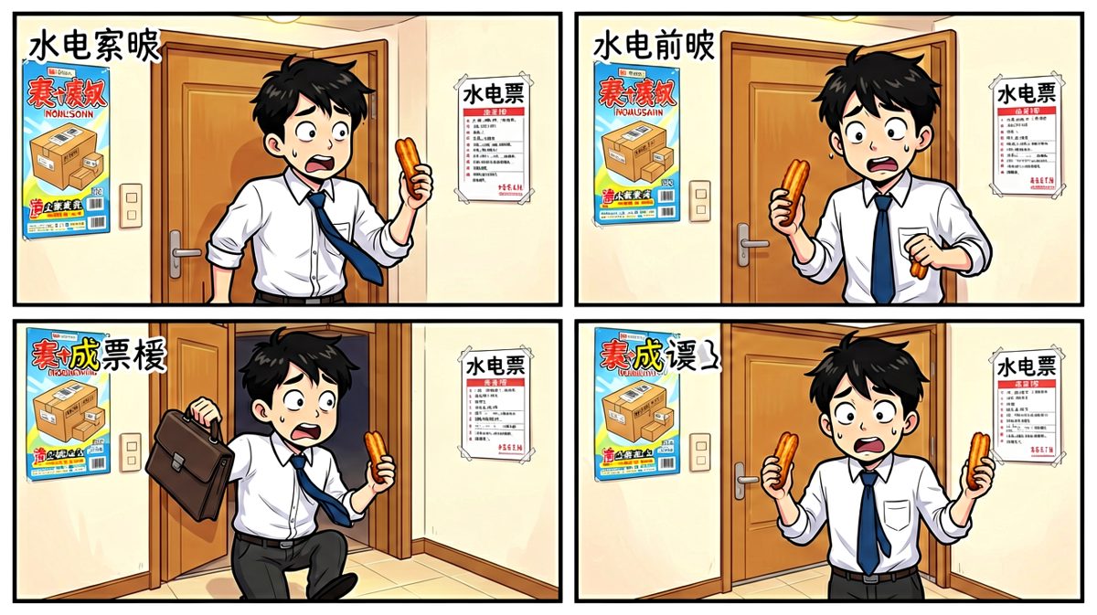 刚出门就发现忘带钥匙，整个人僵在原地。