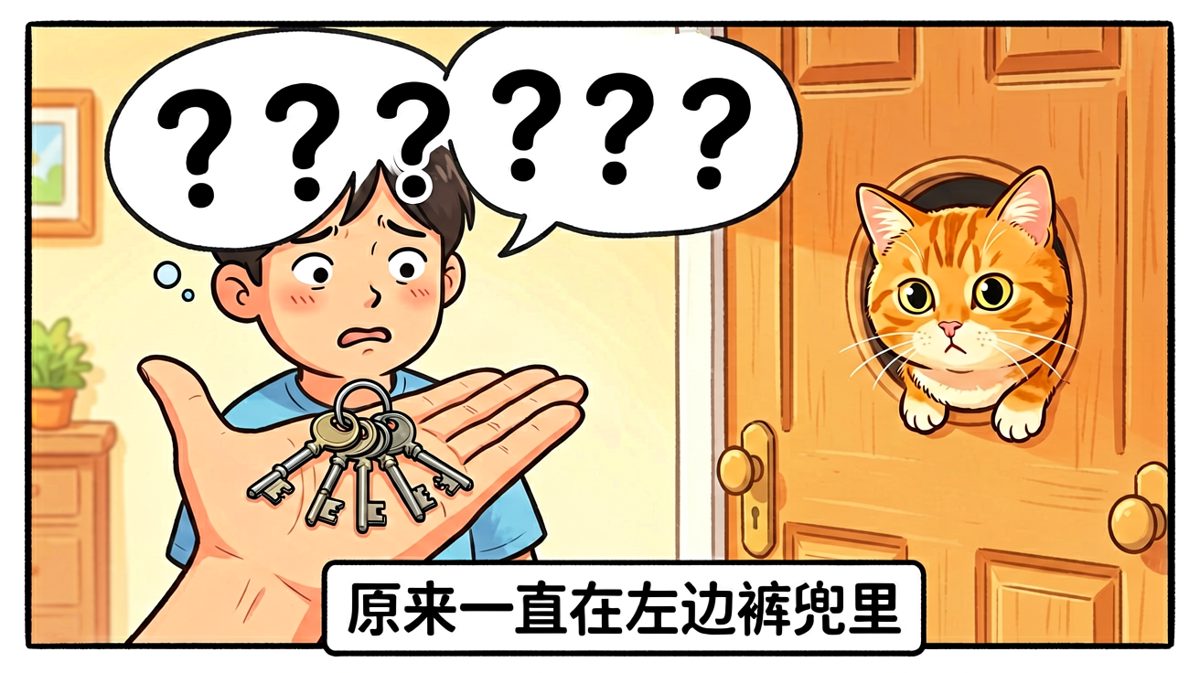 合上眼——钥匙一直在口袋里，离谱！