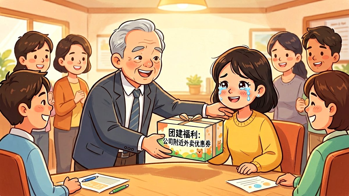 老板说要发福利，员工感动流泪，结果是一叠外卖优惠券