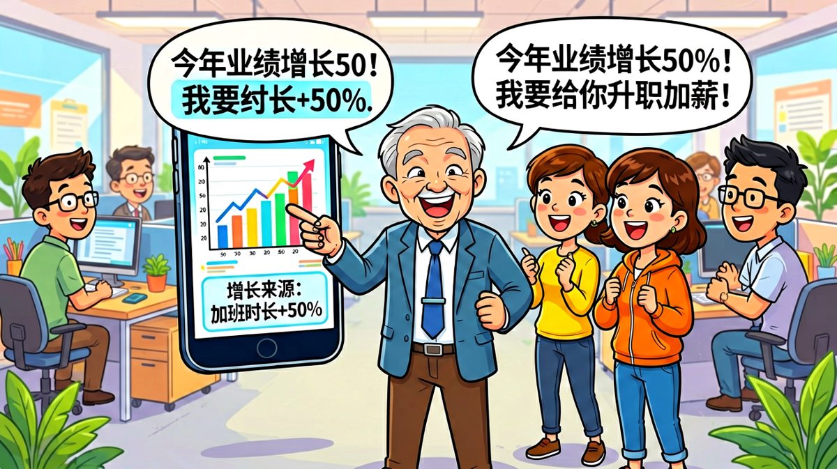 老板夸业绩增长50要升职加薪，结果加的是班时长不是工资