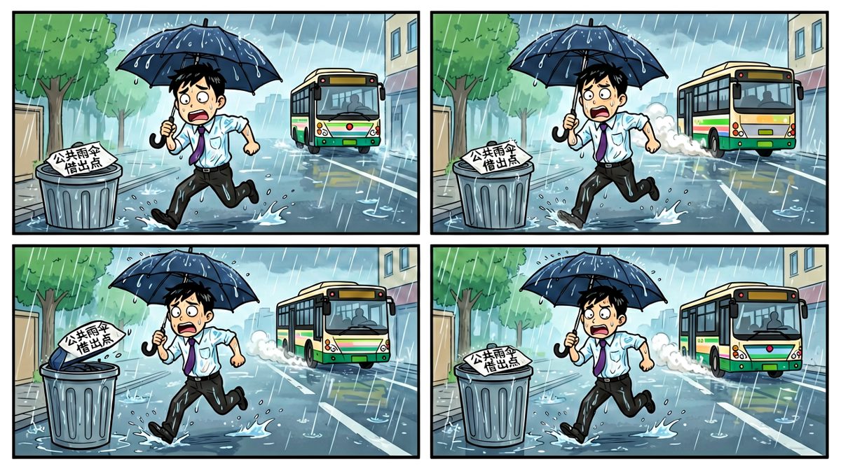 突降暴雨，伞也不翼而飞