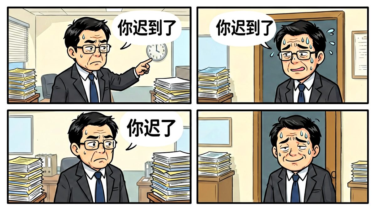 老板：你迟到了。我：这是独特的早到方式