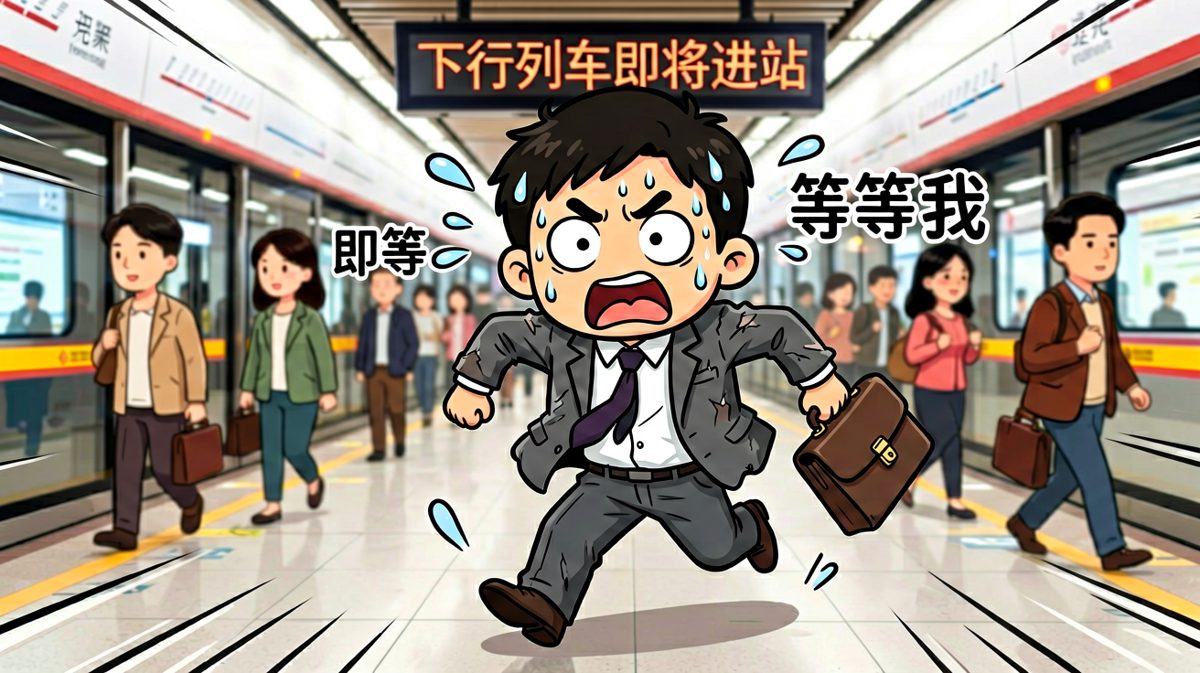 迟到迟到迟到！他一路狂奔冲向地铁站，心里只有一个念头：绝不能迟到！