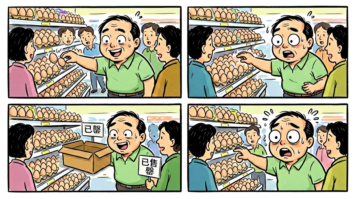 大爷冲到货架前，发现鸡蛋已售罄