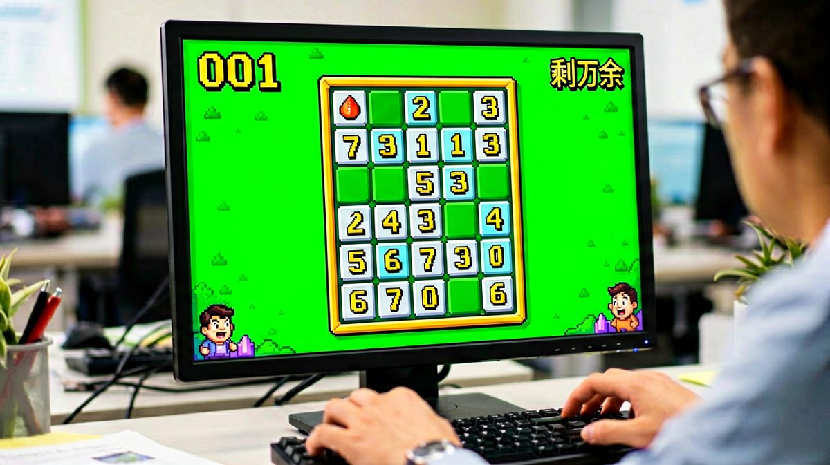 屏幕一翻，原来他一直在玩扫雷！