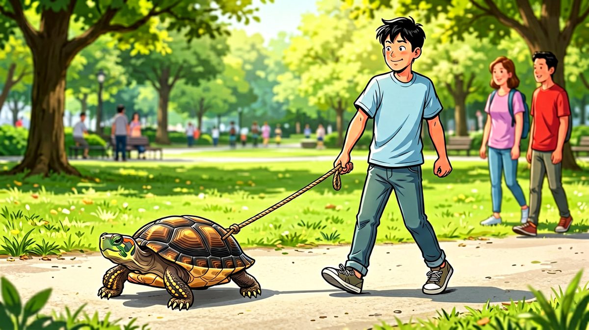 第3格：遛乌龟等于自己一个人在跑步，乌龟：我在后方慢慢赶来。