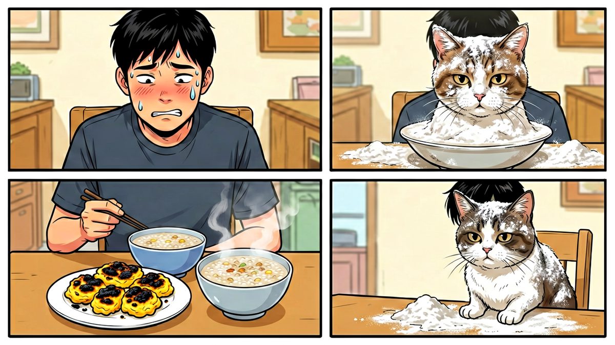 面对成品，男主和猫都陷入了沉默。
