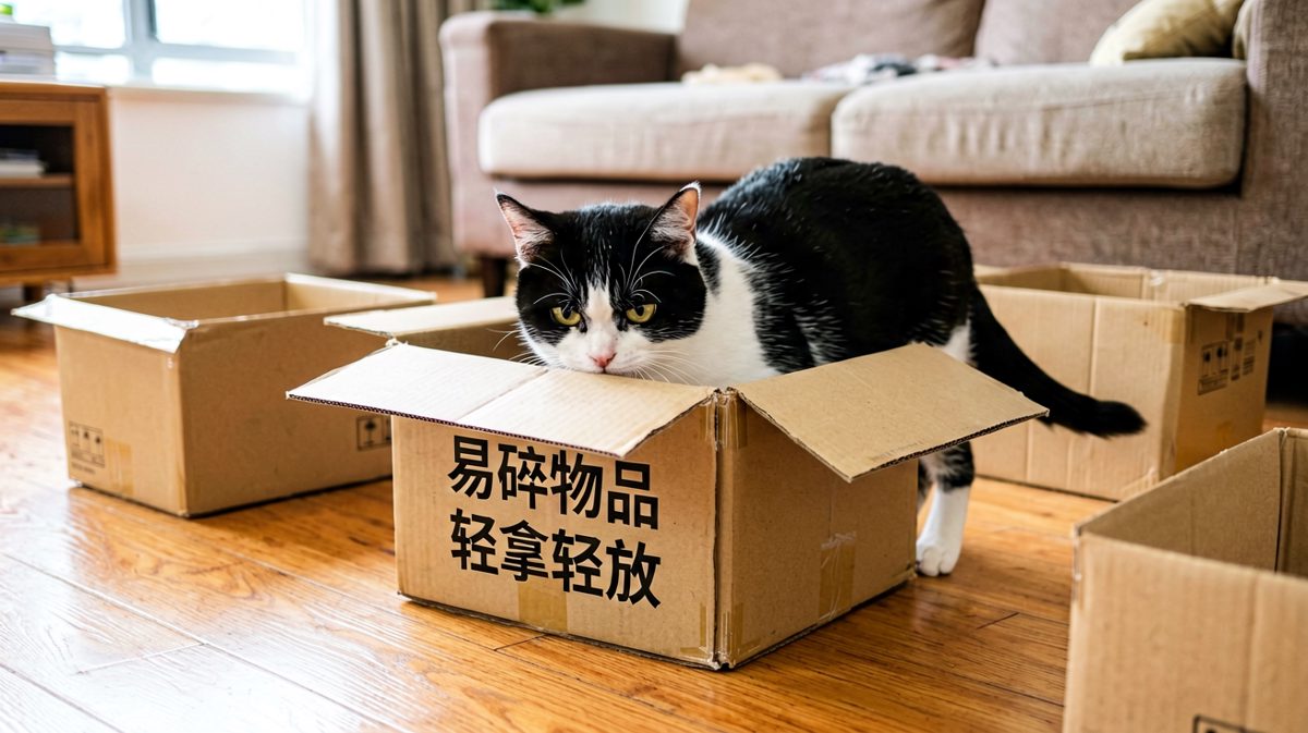 奶牛猫：只要我够努力，这个箱子就是我家。