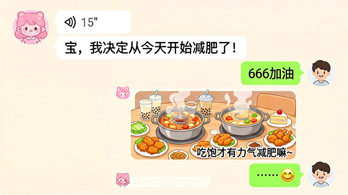 《吃饱才有力气减肥》——女朋友的减肥宣言总是充满水分