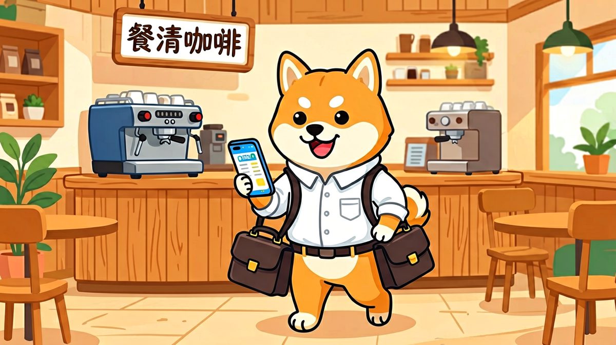 打工柴犬自信满满走进咖啡店，准备犒劳自己。
