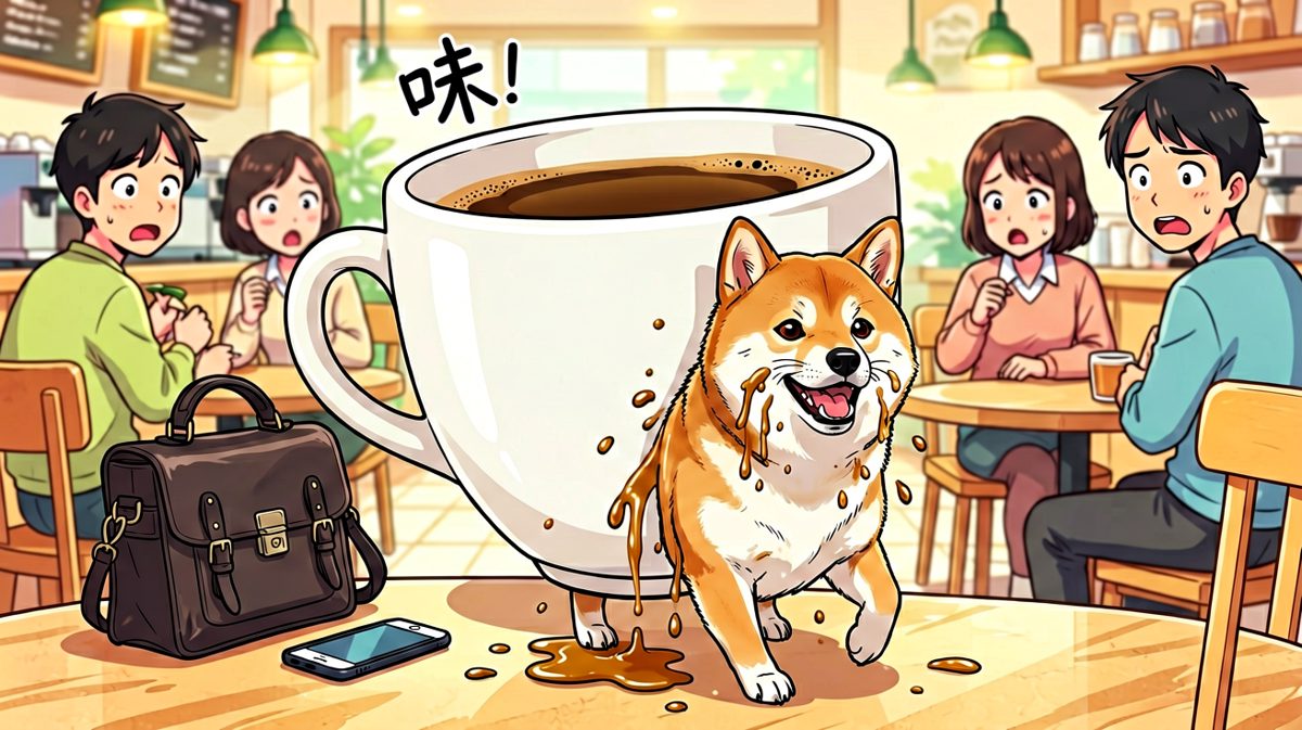 巨无霸咖啡上桌，柴犬开始后悔自己的决定。