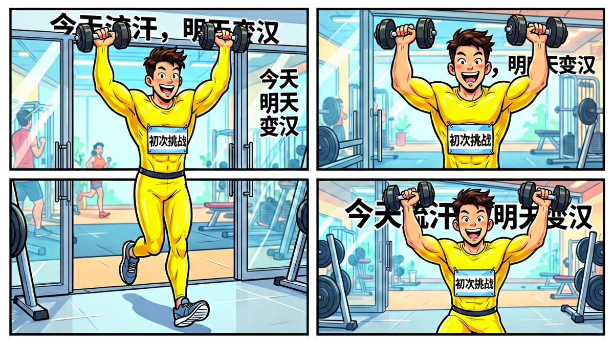 新人满怀激情踏入健身房