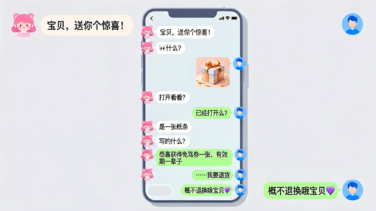 男生用'免骂券'当礼物，女生想退货却被秀了一脸恩爱。