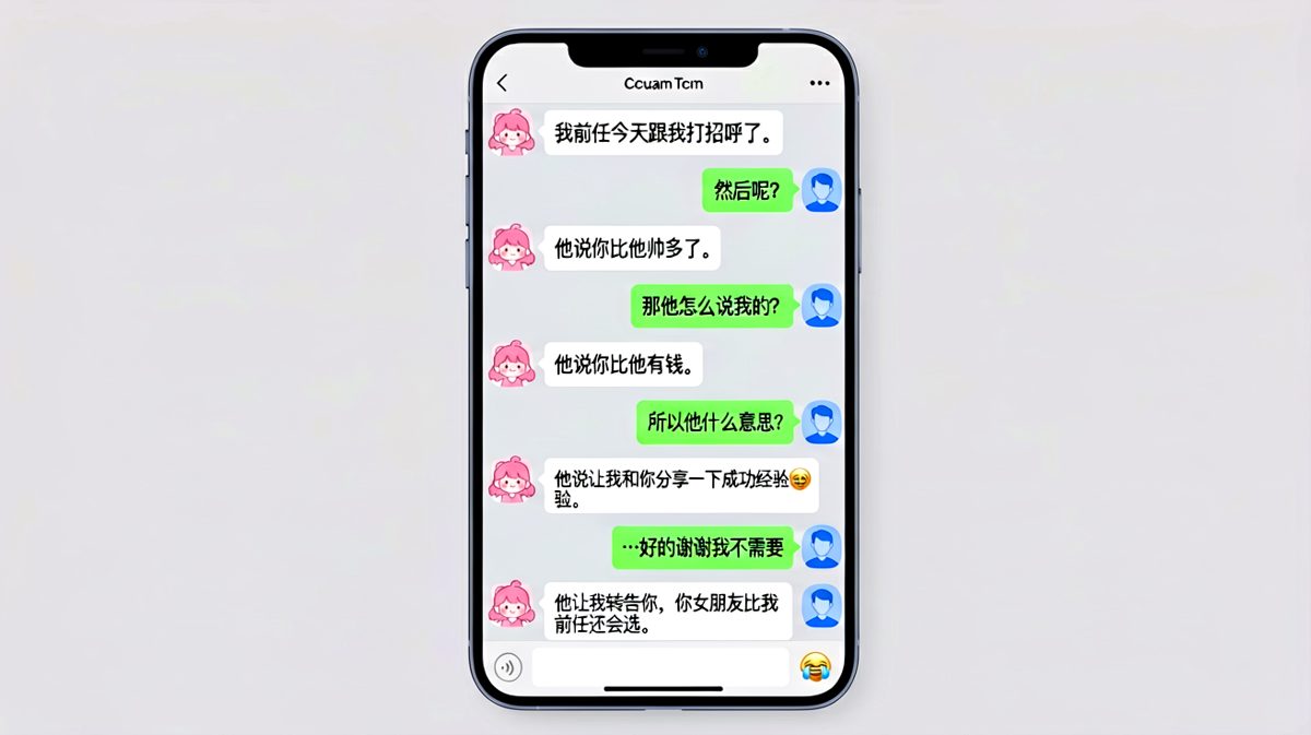 前任当说客来夸现任，男生被夸得不知如何接话。