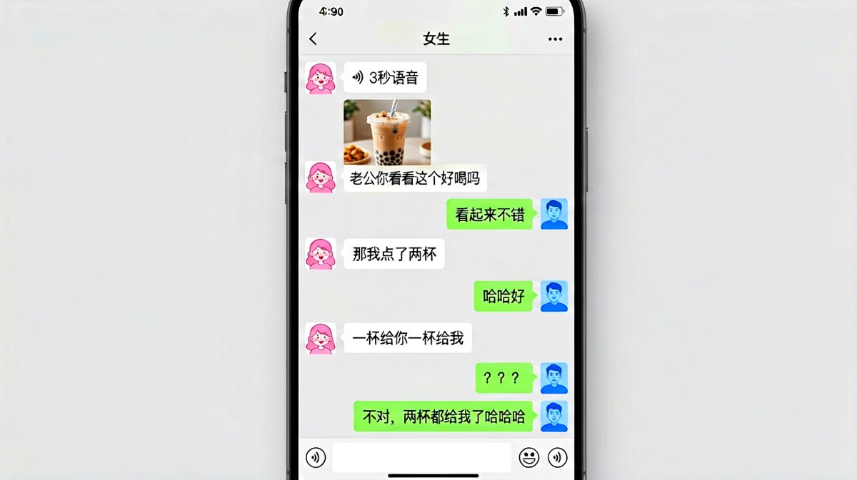 女生问奶茶好不好喝，实则在测试男生的反应，最后两杯全归自己。