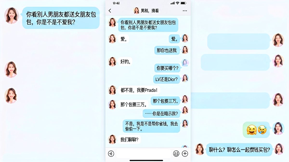送包包的话题如何被男生三句话变成喜剧现场