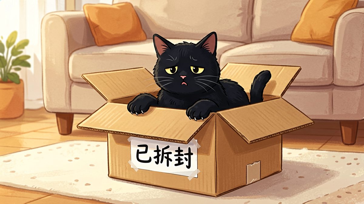 黑猫坚信：只要我够扁，箱子就装得下我。