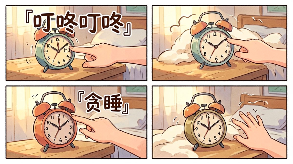 闹钟响起，手不自觉伸向贪睡按钮