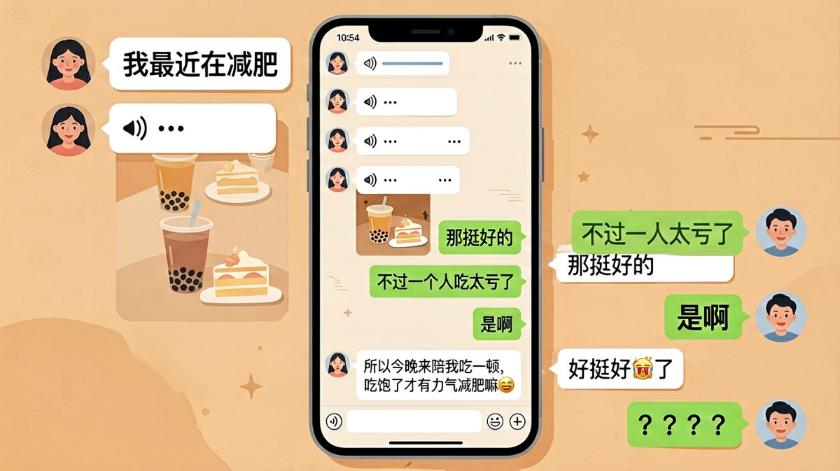 女生说减肥，其实是想约饭——经典连环套路翻车现场。