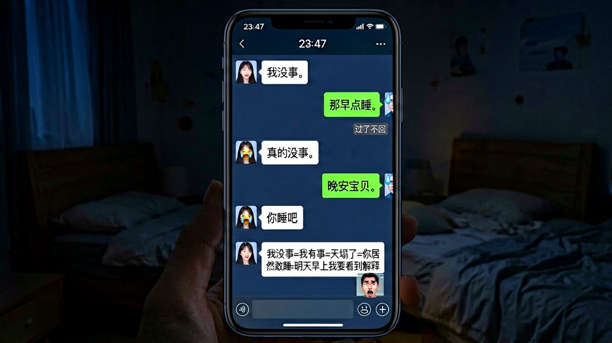 「我没事」的三级翻译：从平静到核爆的深夜聊天经典案例