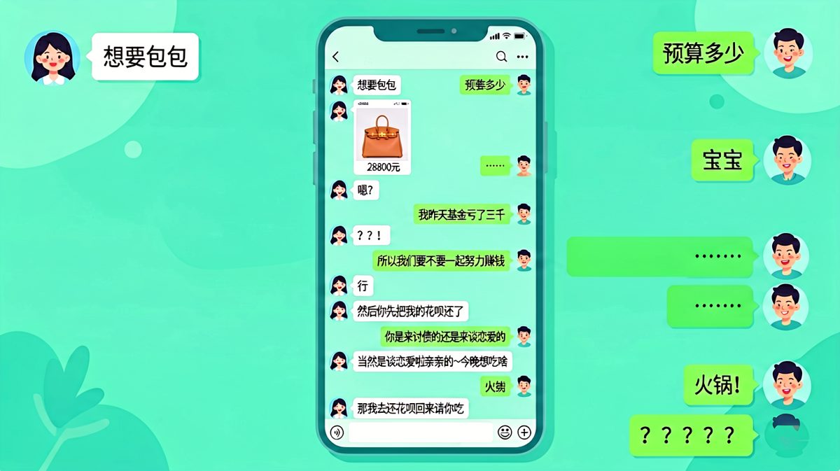 开口就要两万八的包，被基金亏损戳破后巧妙反转为互相催债的真实情侣日常。