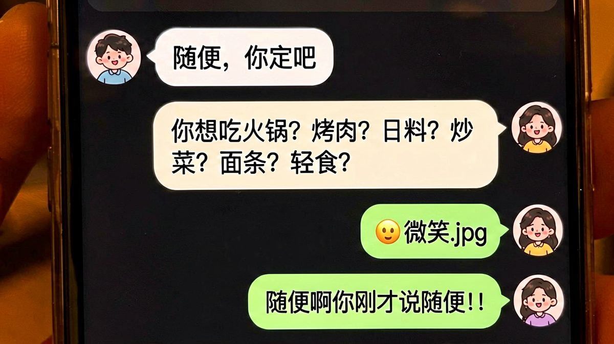 男生说随便，结果被女生连环轰炸灵魂拷问