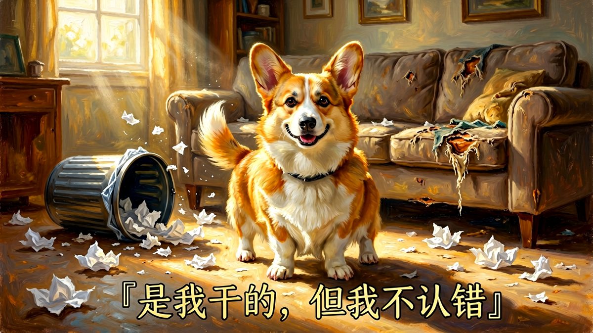 闯祸现场的完美姿势：只要我笑得够甜，主人就舍不得骂我。