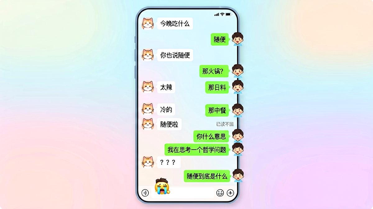 '随便'的终极悖论，男生灵魂拷问把天聊死
