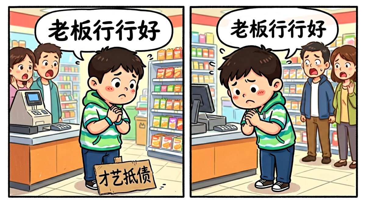 灵机一动：既然没钱，那就用才艺抵债！