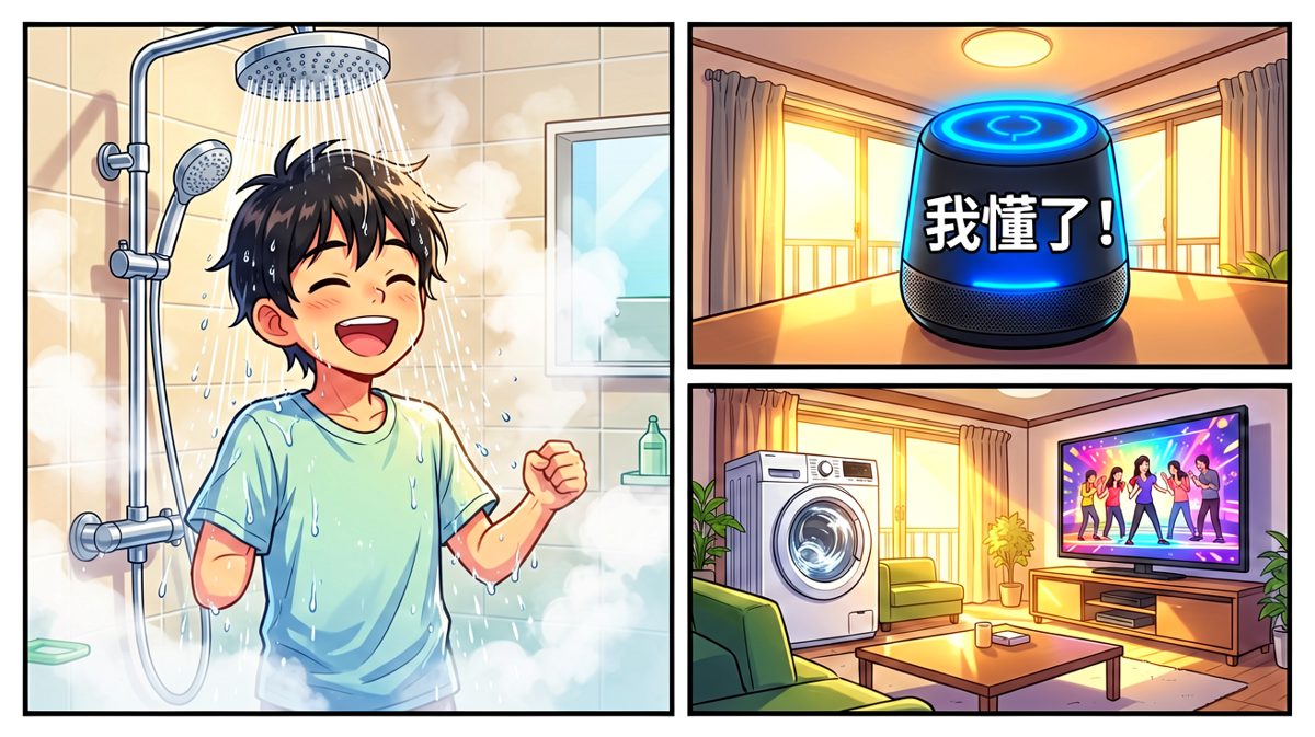 小明洗澡时，音箱自作主张开启了全屋