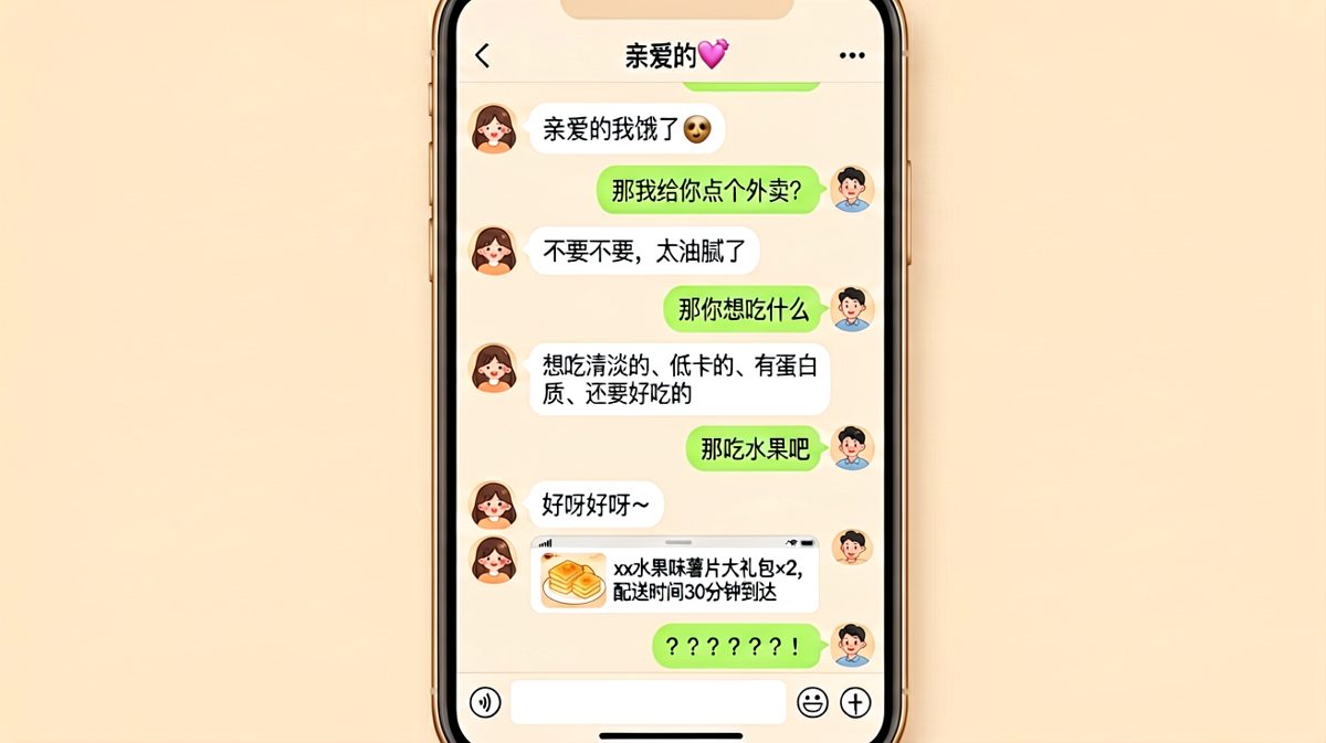 女生说想吃水果，男朋友真的给她点了水果味薯片