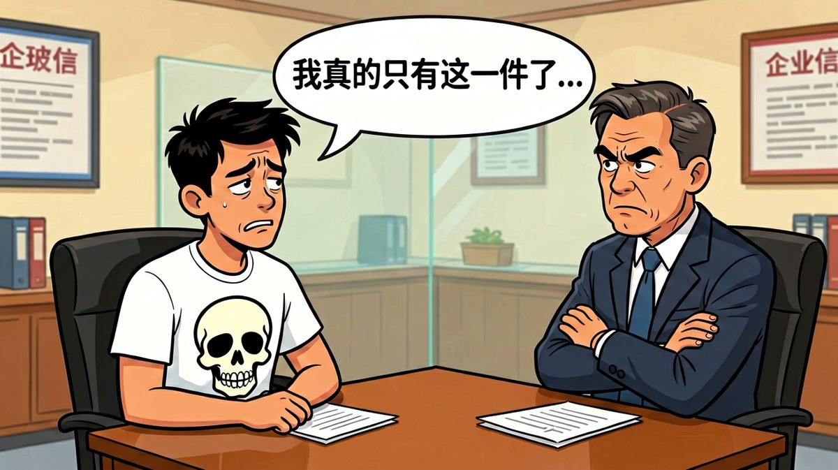 男子只能穿着骷髅T恤去面试的尴尬结局