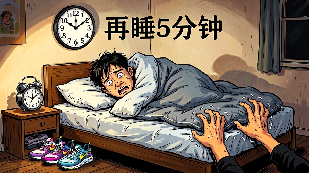 第2格：闹钟响了无数次，身体却诚实地不想动。