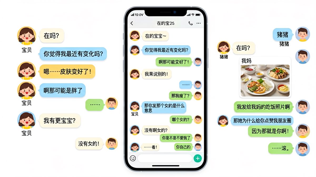 男友解释"发美女照片"，结果是他妈发的——最后发现是同一人。