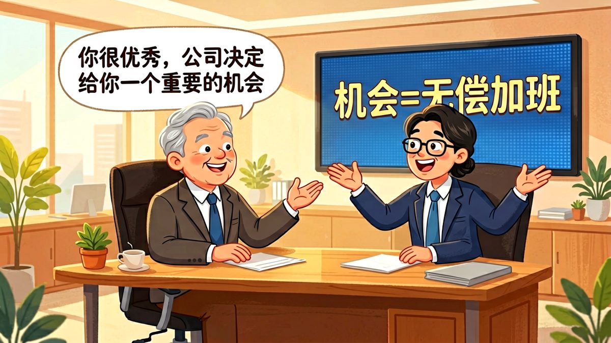 老板：给你一个改变命运的机会！员工：激动！老板：这个机会叫无偿加班。
