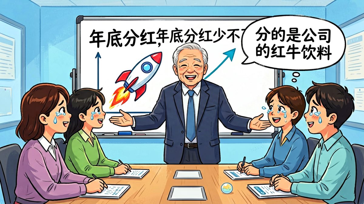 老板：年底分红！员工：感动！老板：分红是公司的红牛饮料，每人一箱。