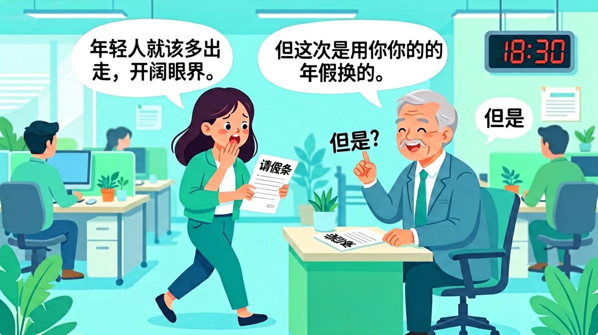 老板：我支持你请假！员工：谢谢老板！老板：请的是你的年假，下个月来补上。