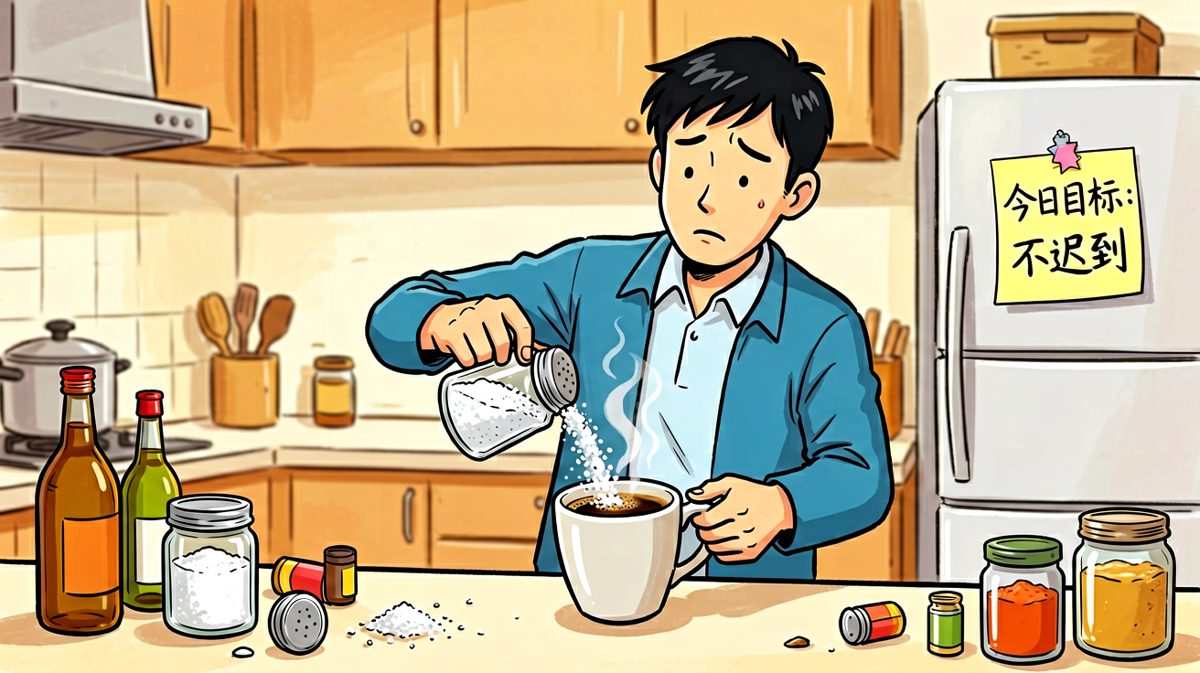 迷糊中把盐当成糖倒进咖啡，开启了翻车的一天。
