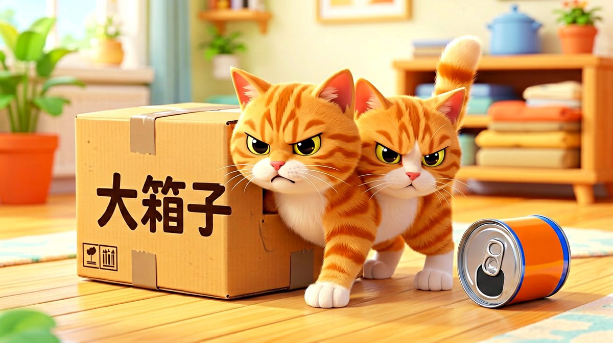 猫咪：只要我不动，这个箱子就是我的！