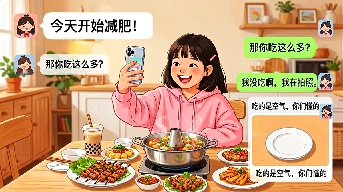 减肥女孩的终极自欺：拍照等于没吃，空气才是真主食