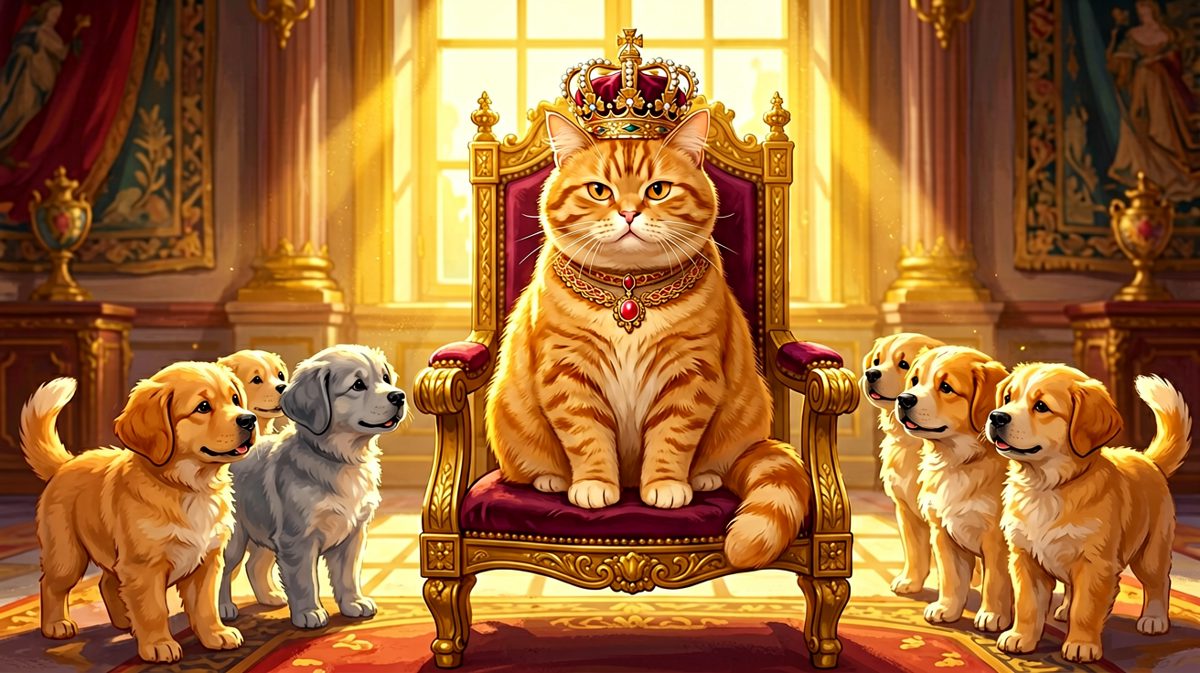 这个家的地位一目了然，猫是皇帝，狗是臣民。