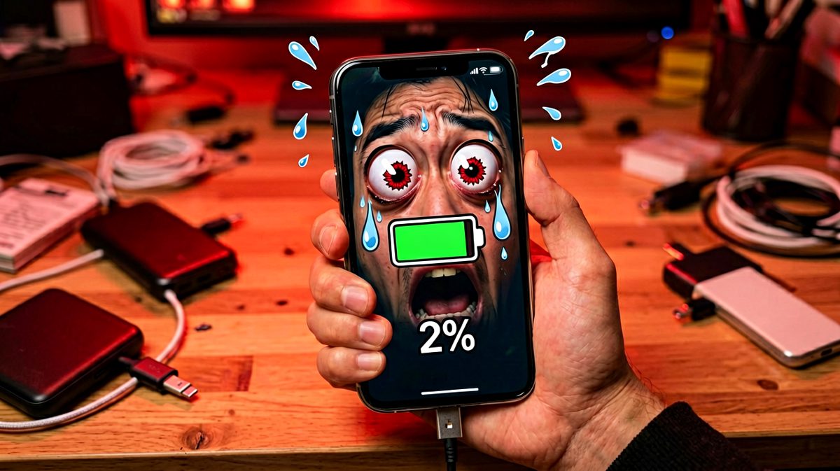 手机2%电量时的恐慌，当代人的电量焦虑具象化。