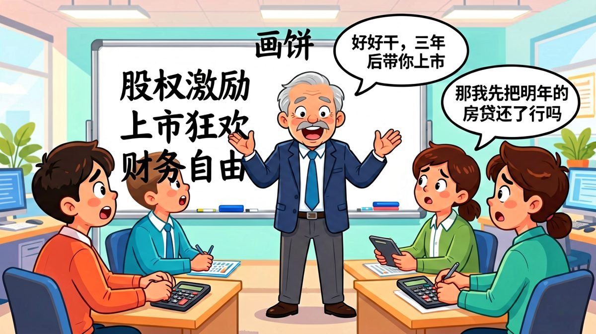 老板：三年后带你上市！员工：先帮我把房贷还了？