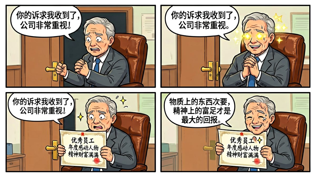 员工：我想涨薪。老板：我给你涨'精神'！