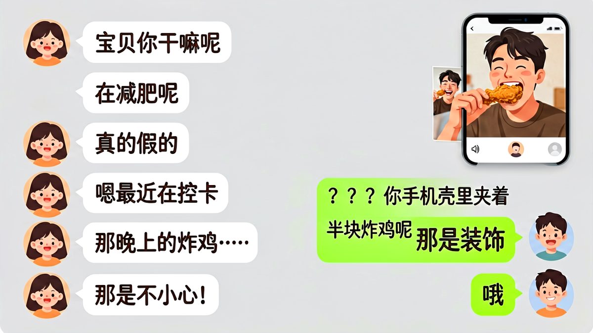 男方声称在减肥却手持炸鸡被当场抓包